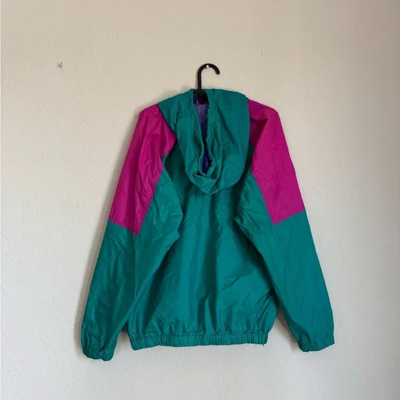 Retro Columbia windbreaker jacket - vintage 80s 90s neon colorblock track rain - Picture 8 of 9